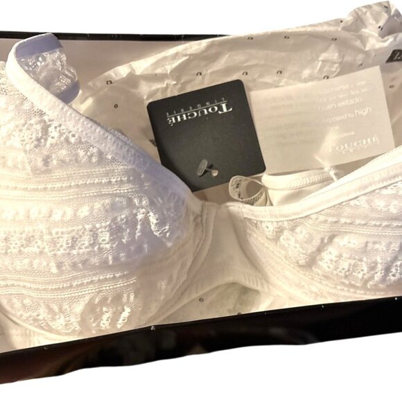 Women Touche Lingerie White Lace Underwire Bra 32C Adjustable Straps Tags Box - Picture 13 of 13